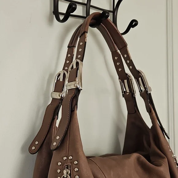 B. makowsky Studded Brown Leather Hobo Bag - Picture 2 of 11